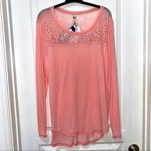 Seven7 pink embellished studded tunic top L NWT